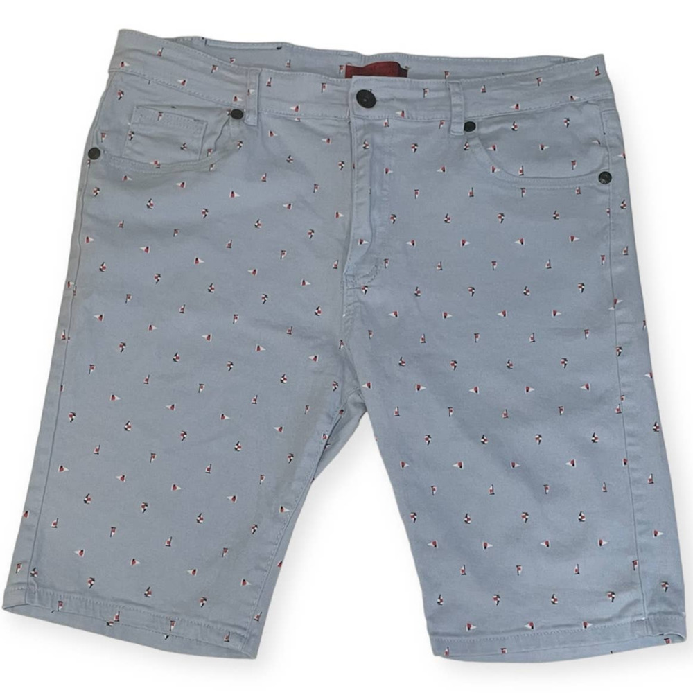 Vertical Sport Mens Nautical Shorts Size 38 Light Blue Sailboat Mid Rise Bermuda